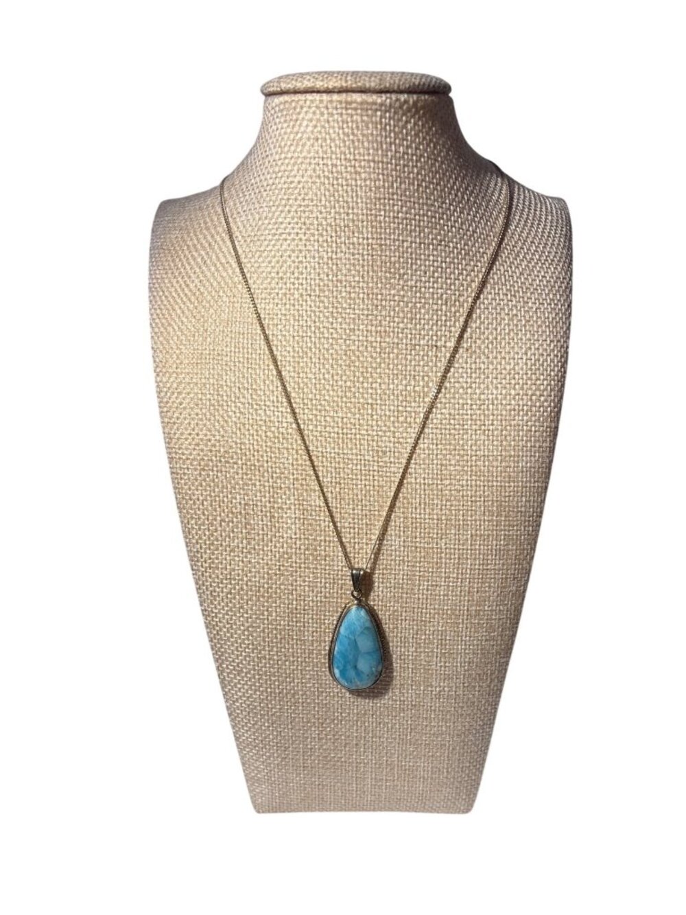 Larimar Pendant Teardrop Gemstone With Sterling Silver Necklace 18" Italy
